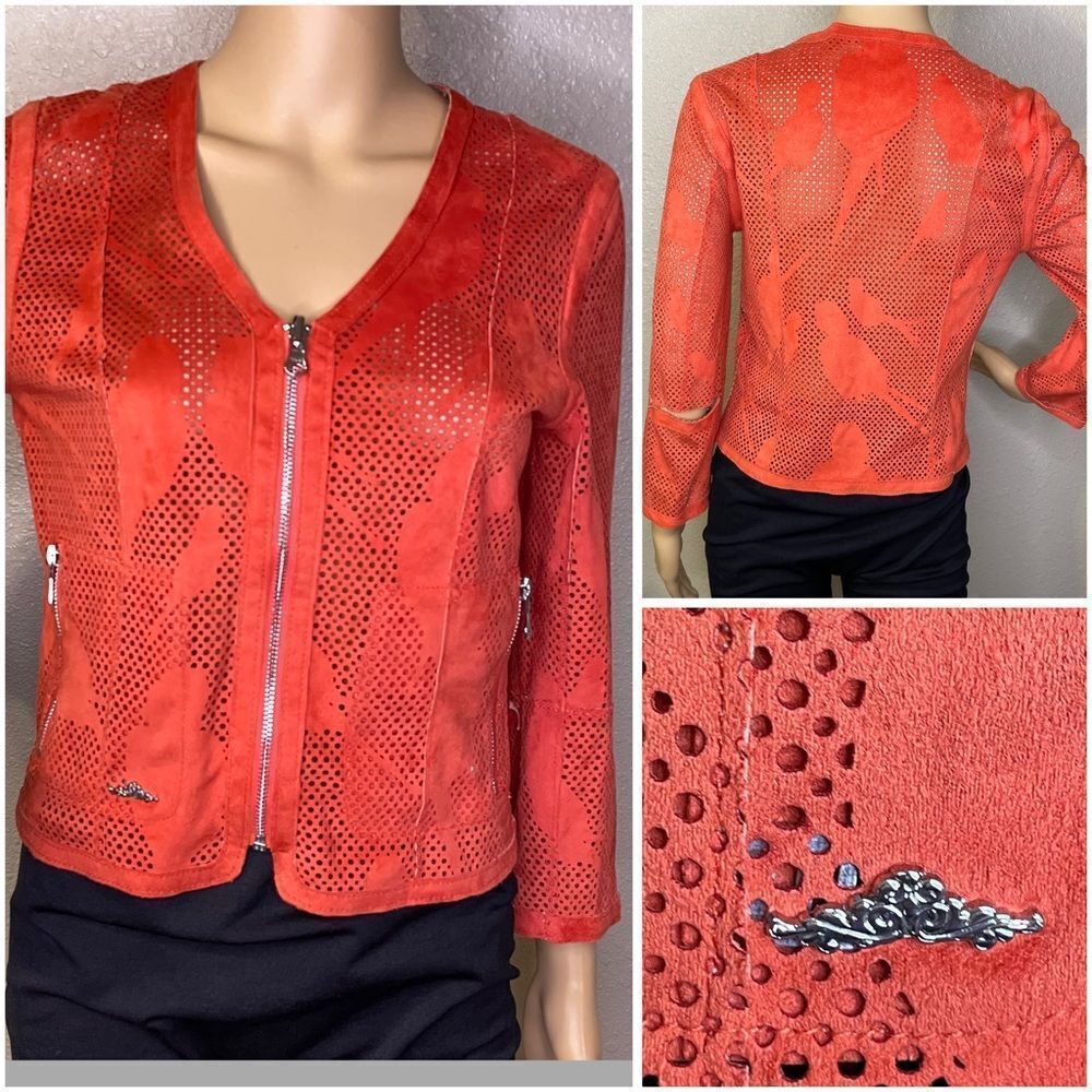 Urbancode Zipper Jacket With Bird Design on Back Orange US Size 4 UK Size 8